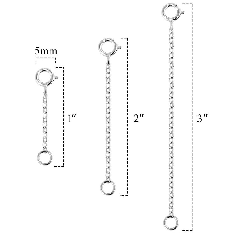 LANCHARMED 3 Pcs 925 Sterling Silver Necklace Extenders for Women Durable Strong Removable Necklace Bracelet Anklet Extension for Jewelry Making(1 2 3 Inch, Silver) - Image 3